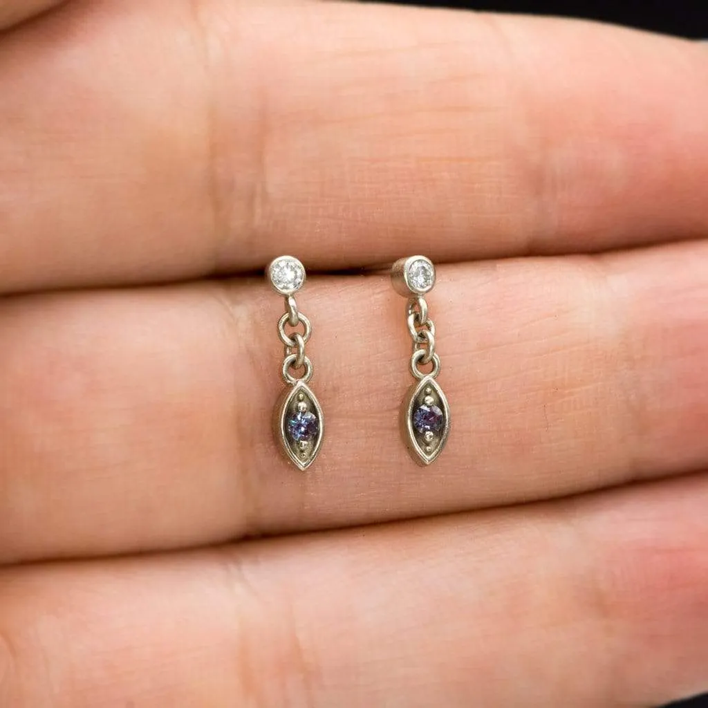 Moissanite & Alexandrite Marquise Shape Gold Dangle Earrings