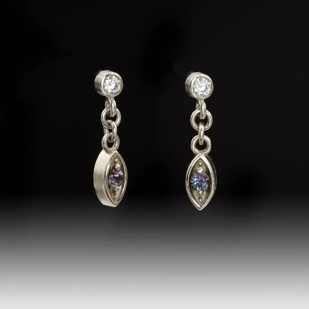 Moissanite & Alexandrite Marquise Shape Gold Dangle Earrings