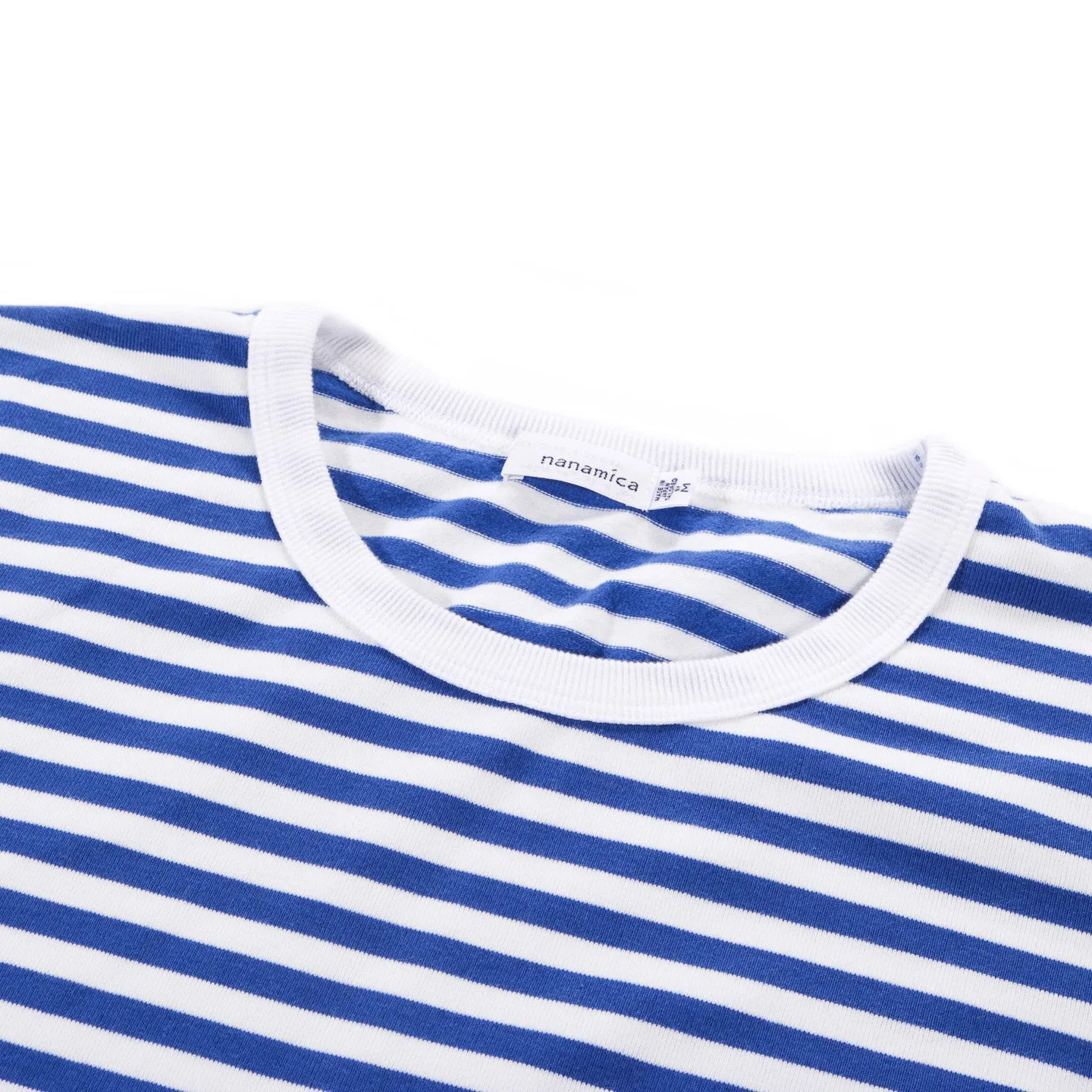 NANAMICA COOLMAX STRIPE JERSEY TEE ROYAL BLUE