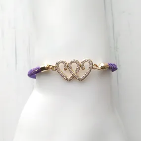 Olivia Twin Hearts Metallic Corded Slider Bracelet