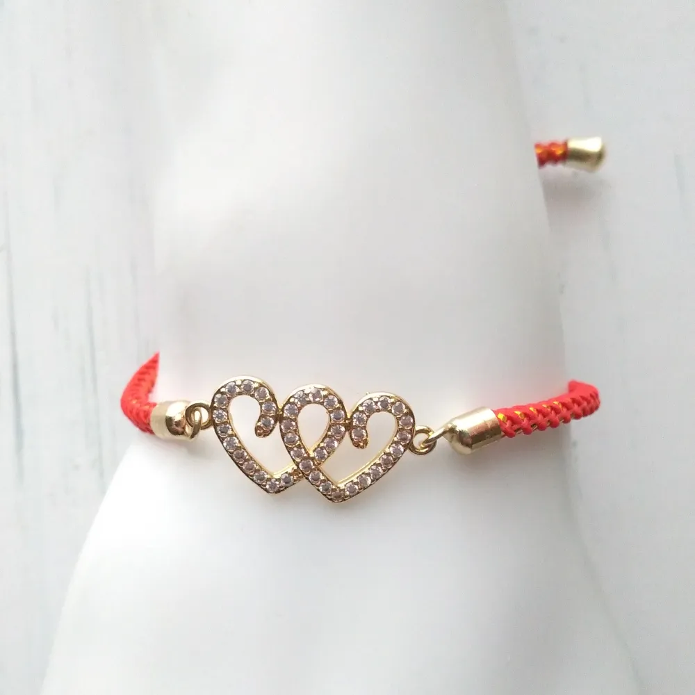 Olivia Twin Hearts Metallic Corded Slider Bracelet