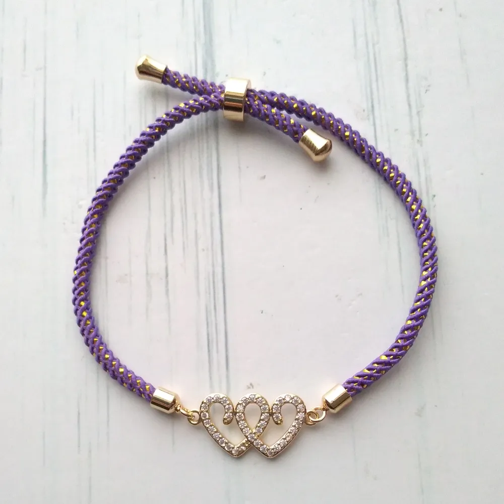 Olivia Twin Hearts Metallic Corded Slider Bracelet