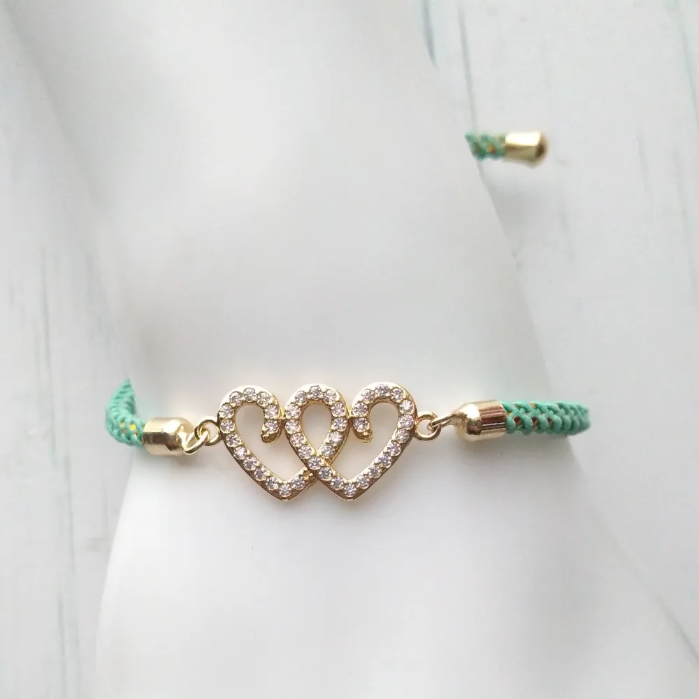 Olivia Twin Hearts Metallic Corded Slider Bracelet