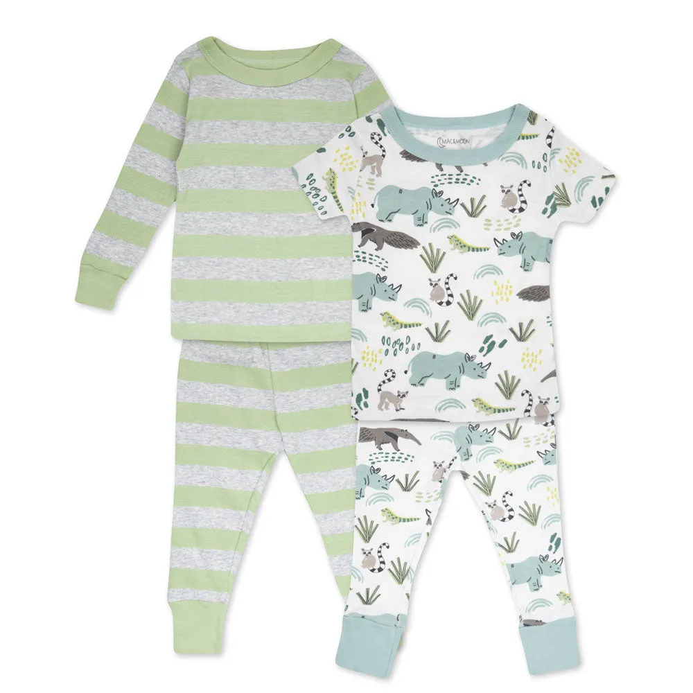 Organic Cotton 4-Piece Pajama Set in Rhino Friends Print