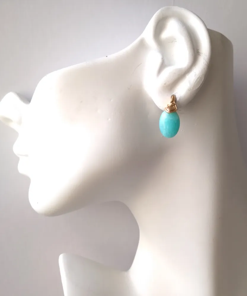 Oval Amazonite Simple Gemstone Stud Earrings