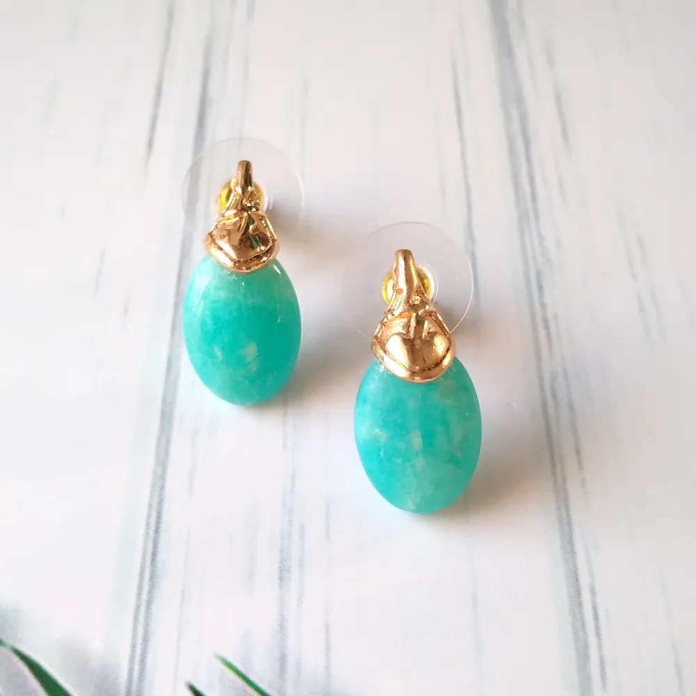 Oval Amazonite Simple Gemstone Stud Earrings