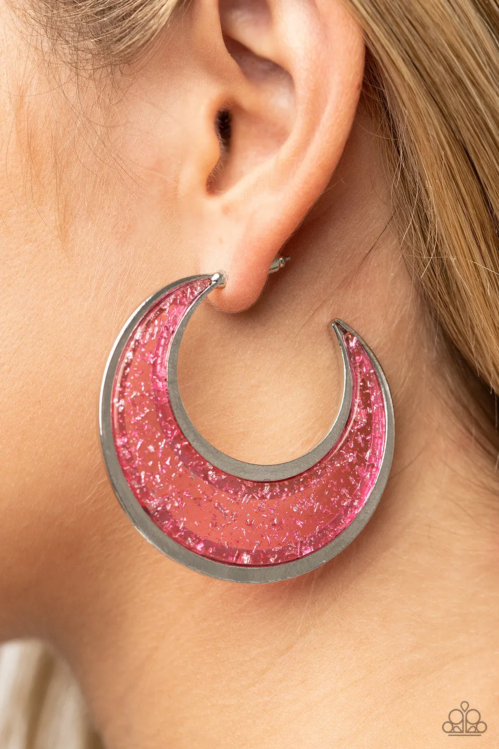 Paparazzi Charismatically Curvy - Pink Hoop Earrings