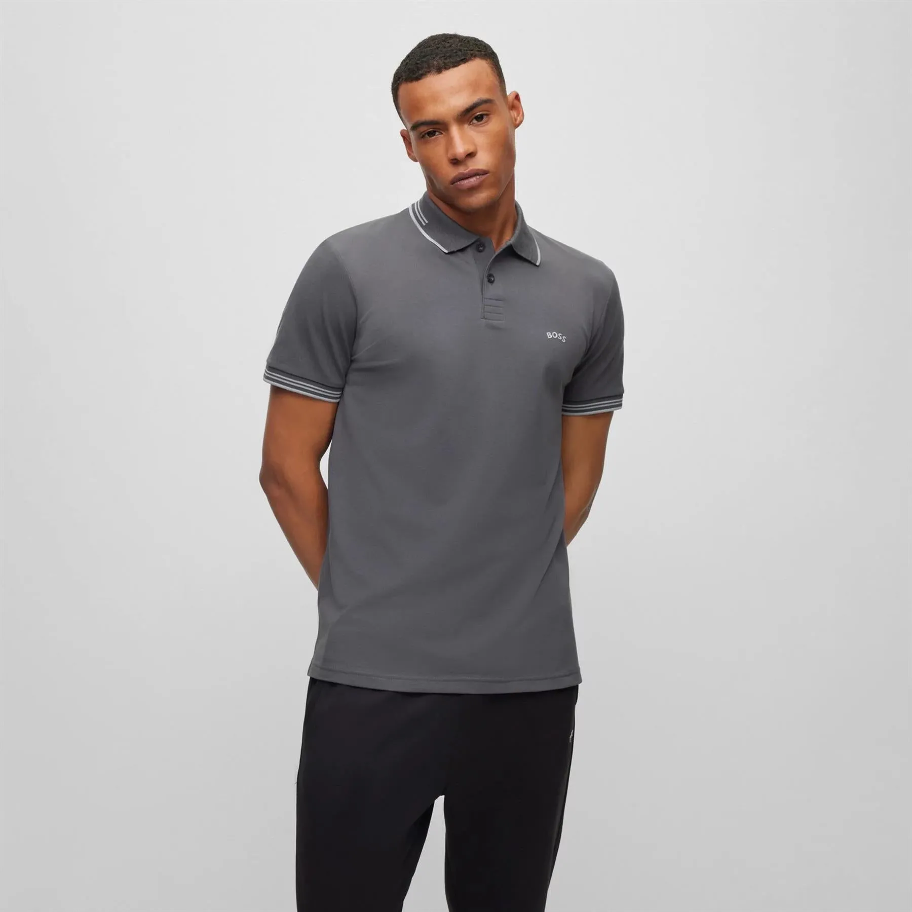 Paul Curved Cotton Jersey Slim Fit Polo Dark Grey - W23