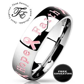 Personalized Breast Cancer Awareness Ring - Faith Hope Strength Ring