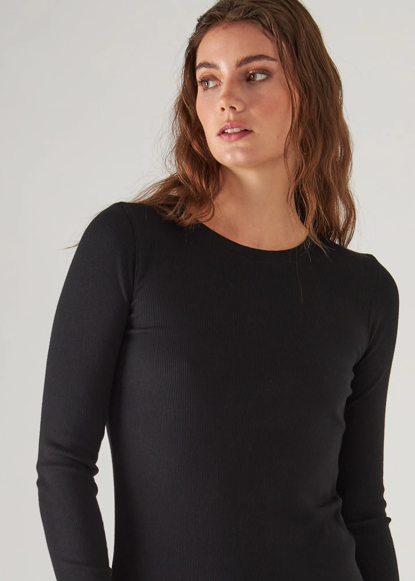 PIMA COTTON STRETCH RIBBED LONG SLEEVE CREW NECK T-SHIRT