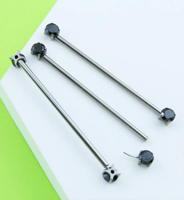 Prong Black CZ Threadless Titanium Industrial Barbell