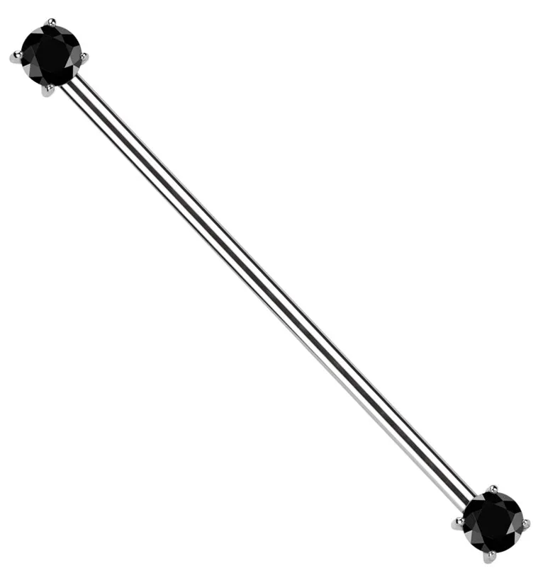 Prong Black CZ Threadless Titanium Industrial Barbell