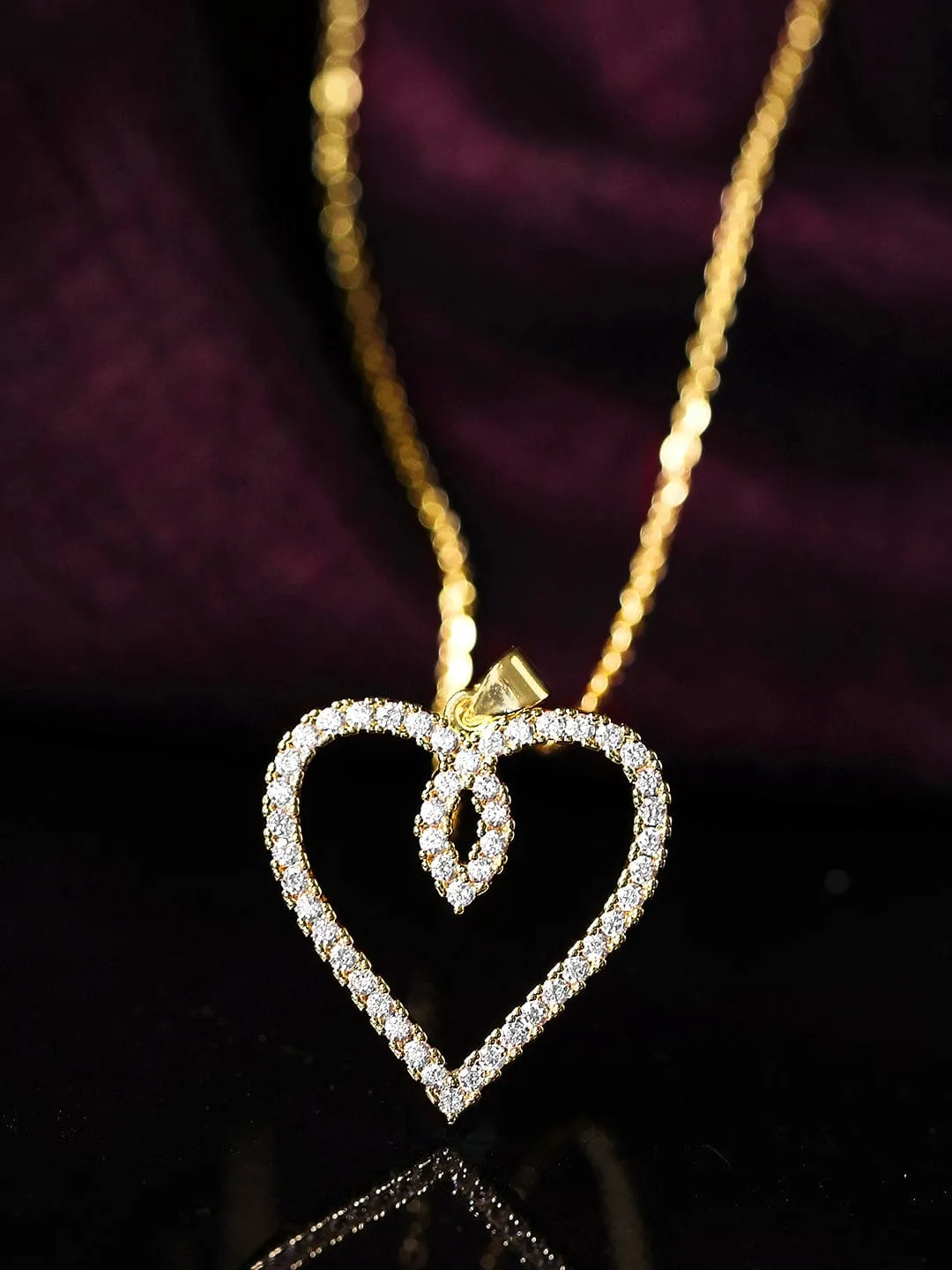 Rubans 22K Gold Plated Chain Necklace With Heart Pendant