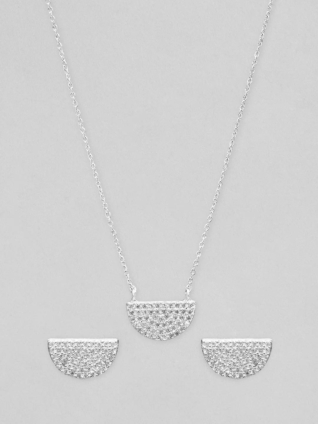 Rubans 925 Silver The Studded Half Circle Pendant Necklace.