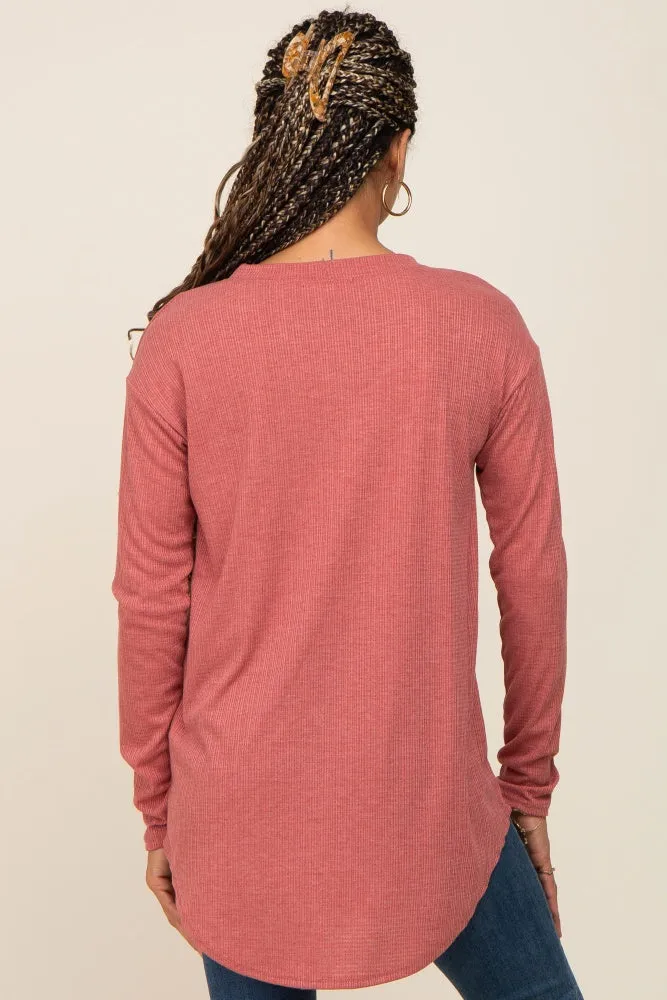 Salmon Long Sleeve Ribbed Top