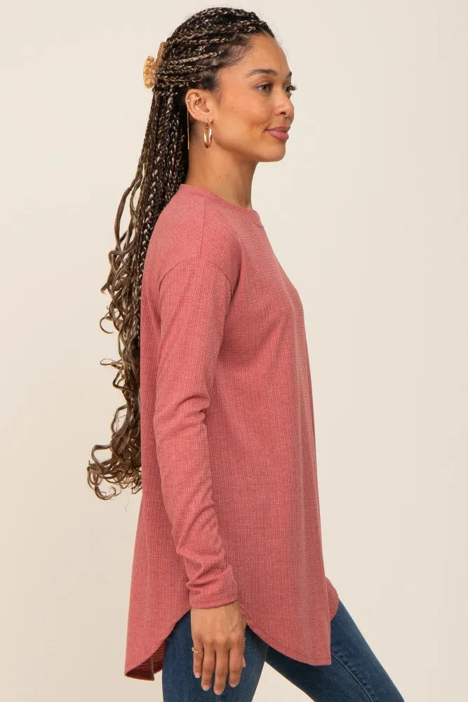 Salmon Long Sleeve Ribbed Top