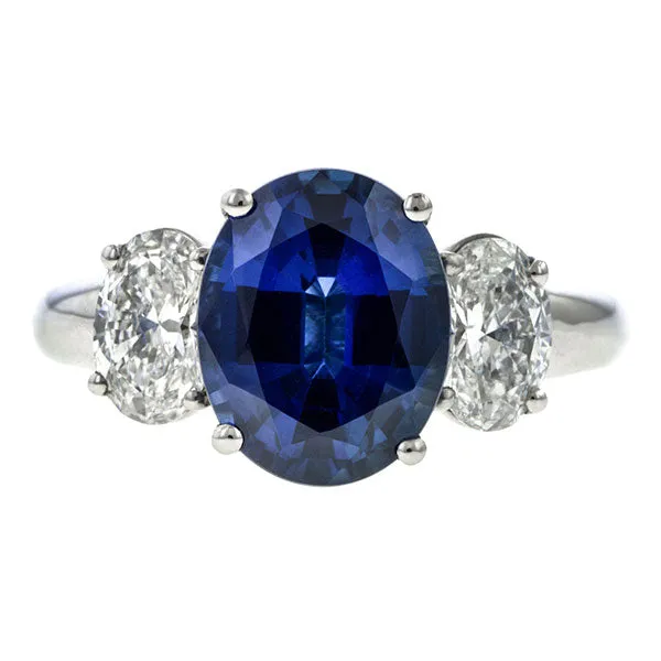 Sapphire & Diamond Ring, Oval 4.14ct.