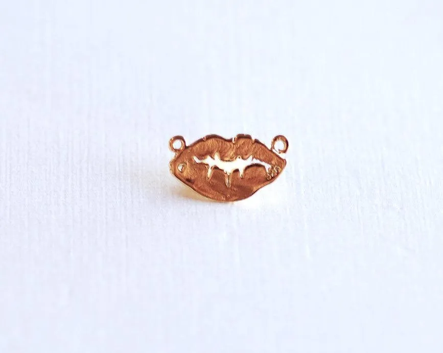 Shiny Vermeil Gold Lips Connector Charm- 18k gold over sterling silver Lip Charm Spacer, xoxo lip mark charm, Kiss Mark charm Connector