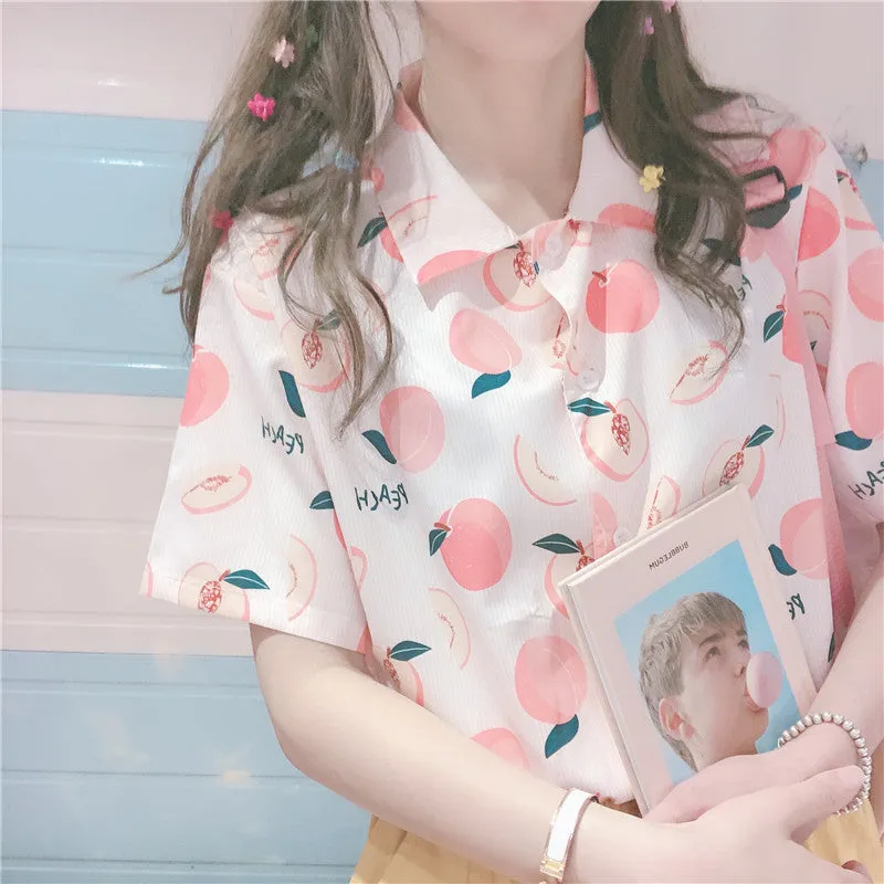 SWEET PEACH PRINT SHORT-SLEEVE SHIRT BY22406