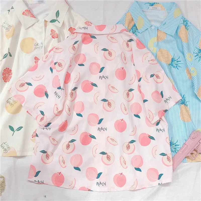 SWEET PEACH PRINT SHORT-SLEEVE SHIRT BY22406