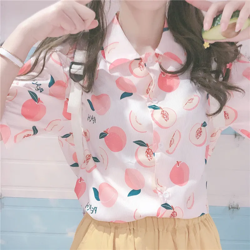 SWEET PEACH PRINT SHORT-SLEEVE SHIRT BY22406