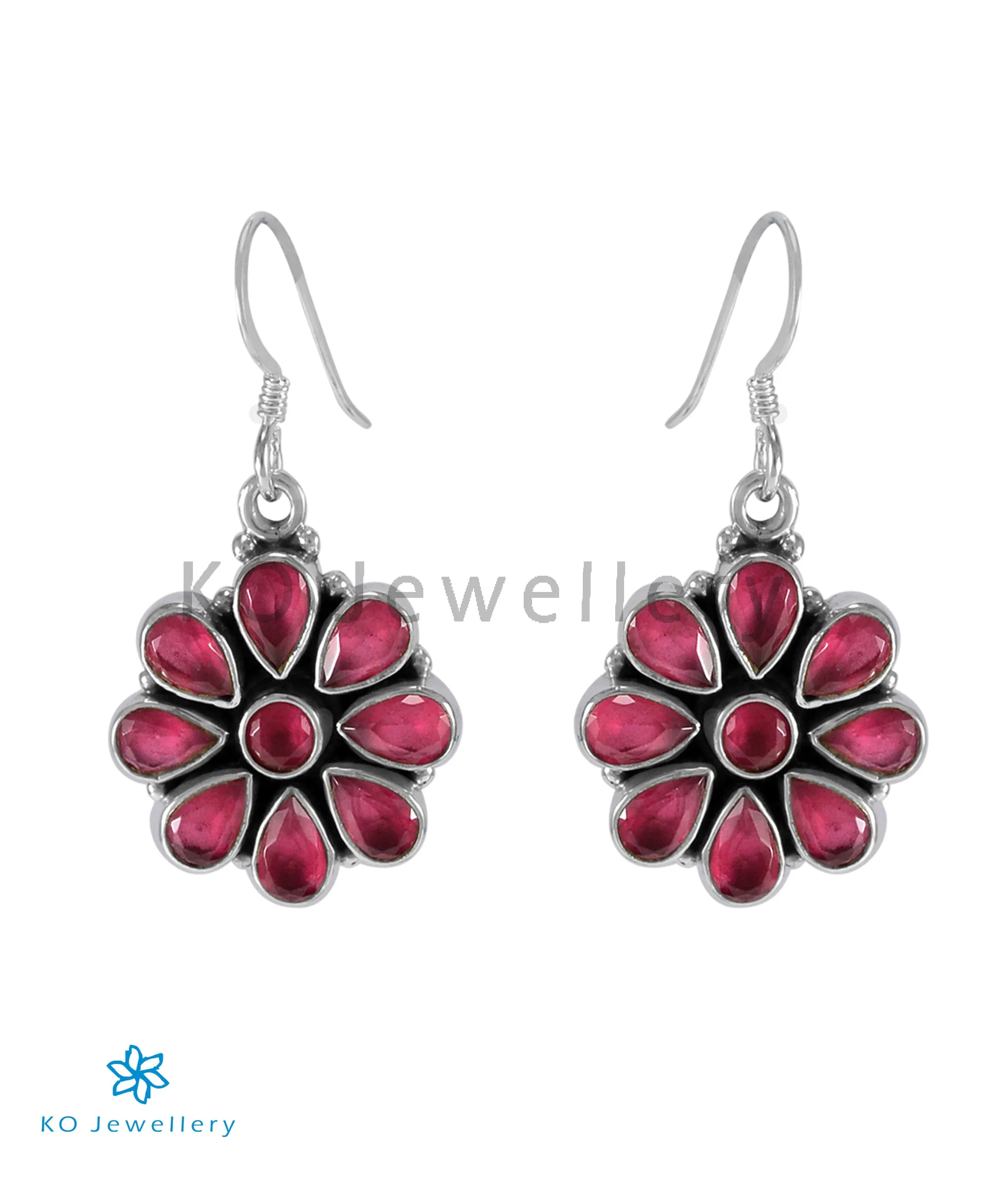 The Aamod Silver Gemstone Earrings (Red)