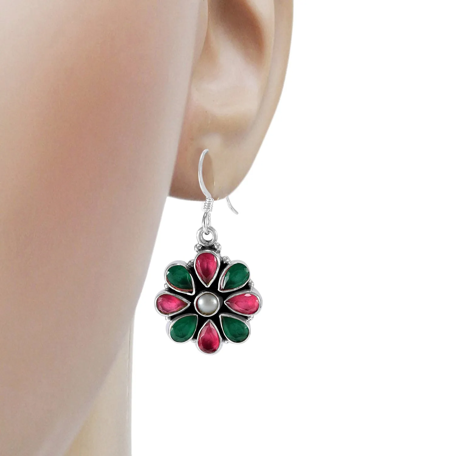 The Aamod Silver Gemstone Earrings (Red)