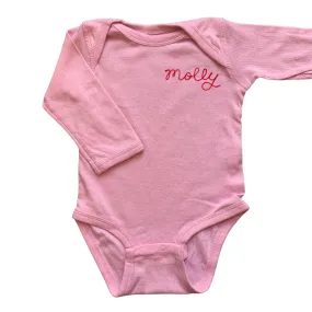 The Long Sleeve Chainstitch Baby Onesie - Pink