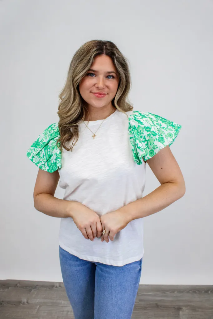 Touch Of Luck Flutter Sleeve Top