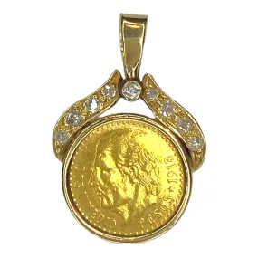 Vintage 2 1/2 Pesos Gold Coin and Diamond Pendant