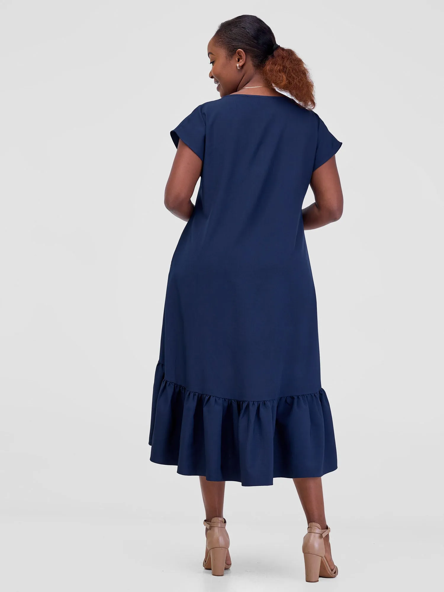 Vivo Esna Drop Shoulder High Low Dress - Navy